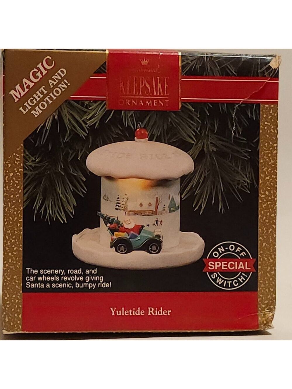 VINTAGE HALLMARK Light and Motion Yuletide Rider Ornament 1992